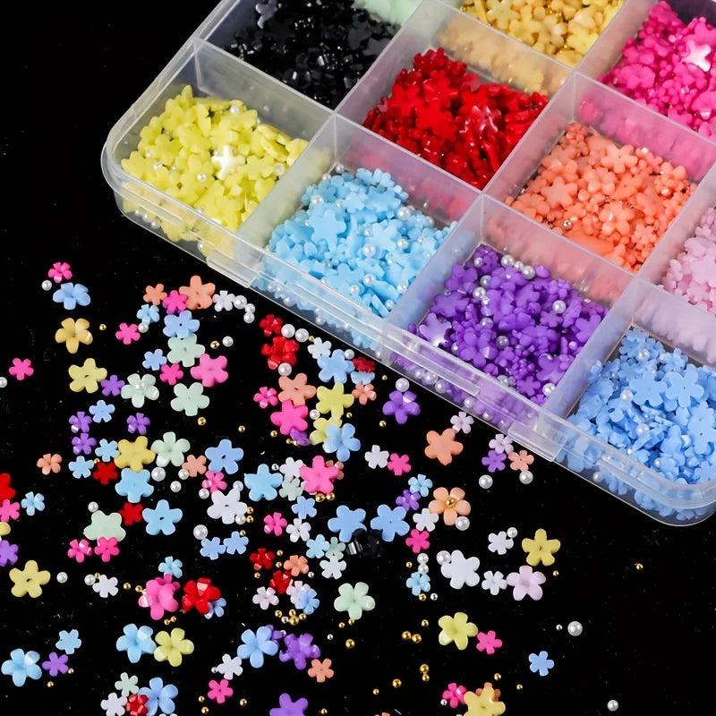Floral Nail Art Charms Set, Colorful Resin Flowers 3D Nail Charm