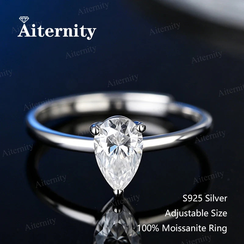 0.5-2CT Pear/Oval/Radiant Moissanite Rings For Women Real S925 Silver with GRA Certifica detail view