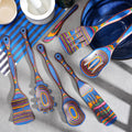 7Pcs Blue Pakkawood Wooden Cooking Utensil Set