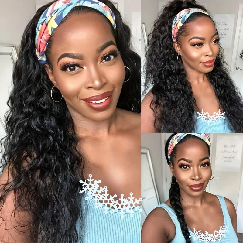 Remy Human Hair 200% Density Deep Wave Headband Wig