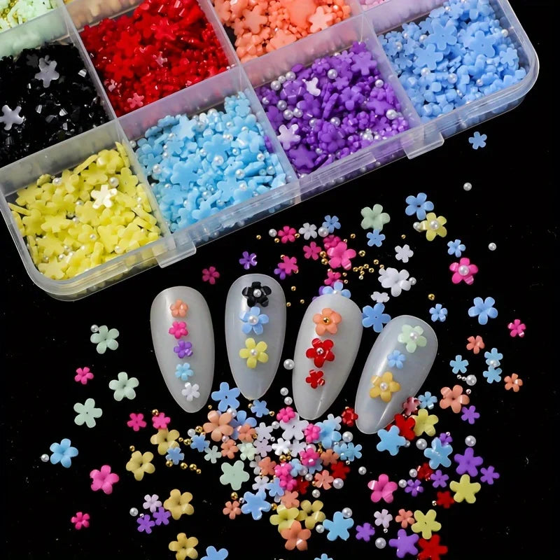 Floral Nail Art Charms Set, Colorful Resin Flowers 3D Nail Charm
