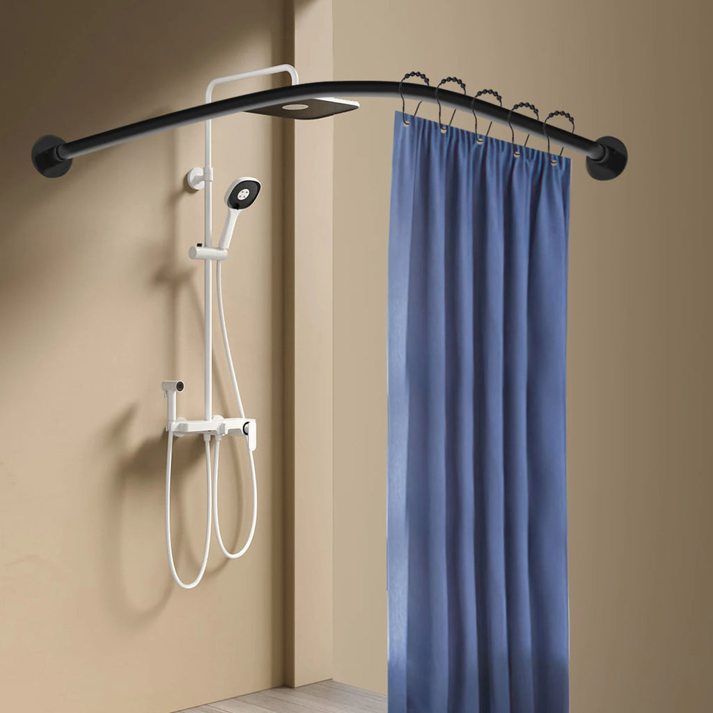 L Shape Shower Curtain Rail No Drilling Stainless Steel Telescopic Rod