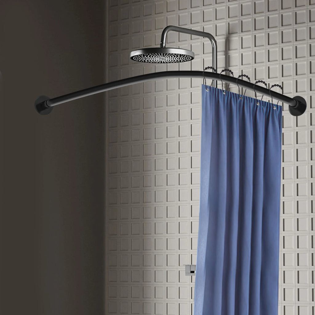 L Shape Shower Curtain Rail No Drilling Stainless Steel Telescopic Rod