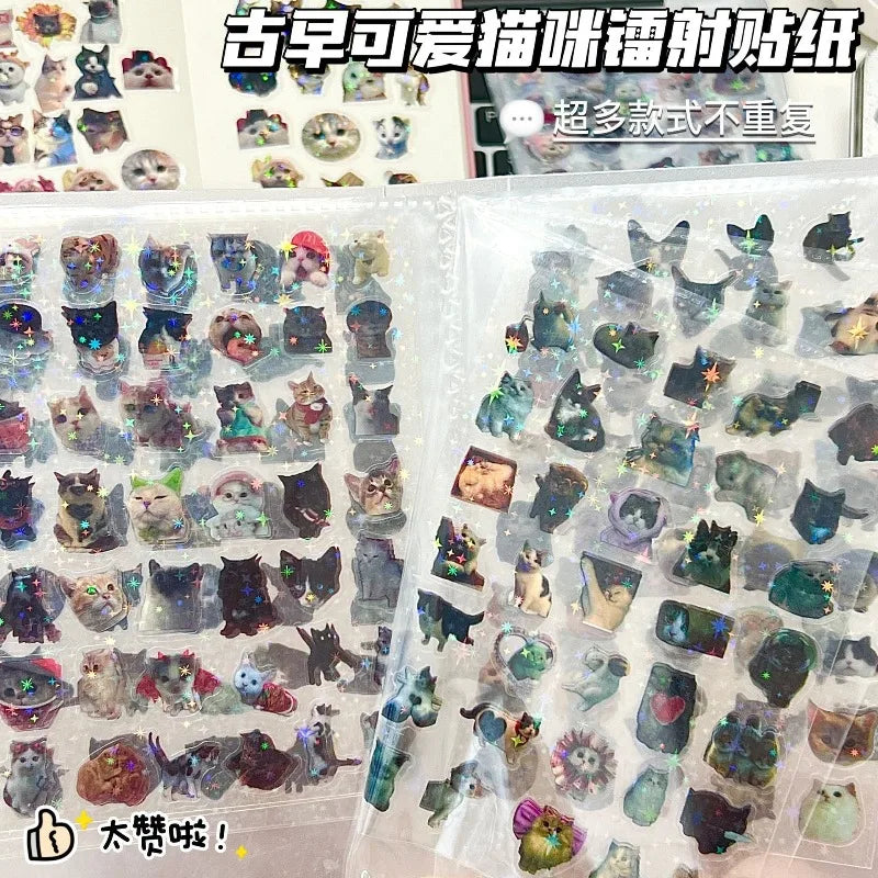 10pcs Cat Laser Stickers Memo Pet Glitter Scrapbooking