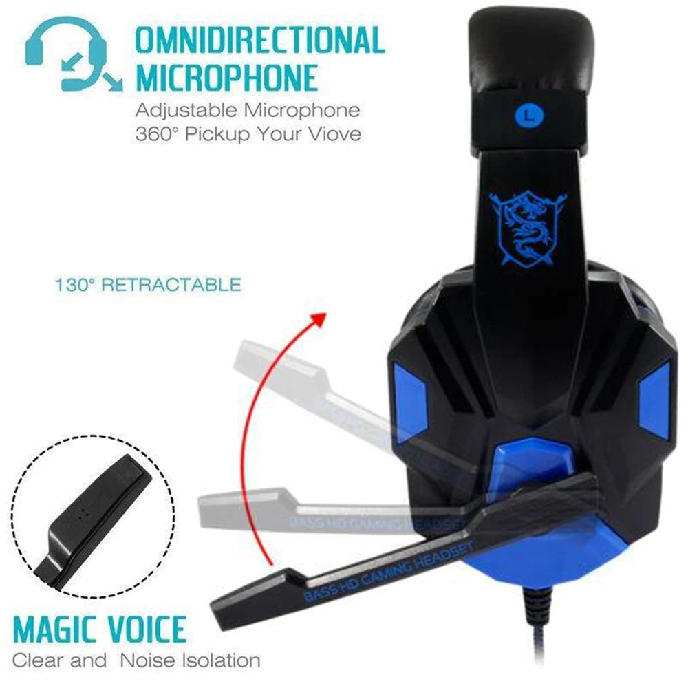 Wired Gaming Headphones for PS4 PS5 Xbox Smartphone Laptop PC Bass Stereo Gamer Headse close-up view