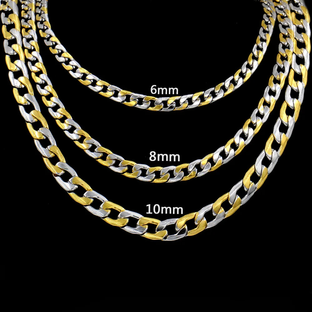 LUXUSTEEL 6/8/10mm Stainless Steel Mixed Color Necklace For Women Men Curb Cuban Chain close-up view