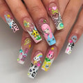 Y2K Cartoon Girl Rainbow Long Press On Nails 24pcs