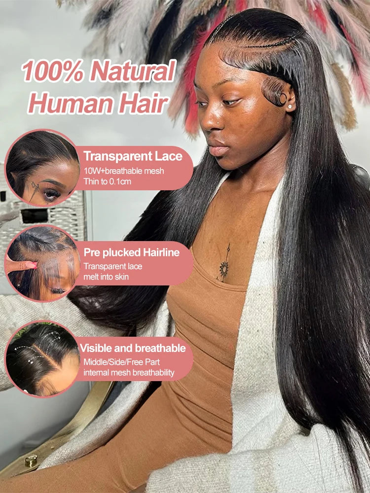 High-quality 13x6 Hd Lace Front Wigs Bone Straight Human Hair Wigs Raw Brazilian Remy 250 Density Glueless 5x5 Closure Wig Ready To Wear Transparent 30 40 Inch 13x4 Lace Human Hair Frontal Wig For Women Pre Plucked