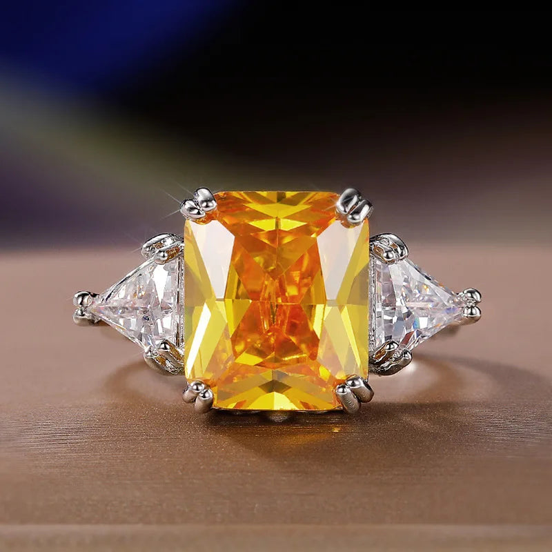 New Elegant Yellow Cubic Zirconia Women Rings Luxury Wedding Anniversary Party Lady's  Accessories Bright Fashion Jewelry