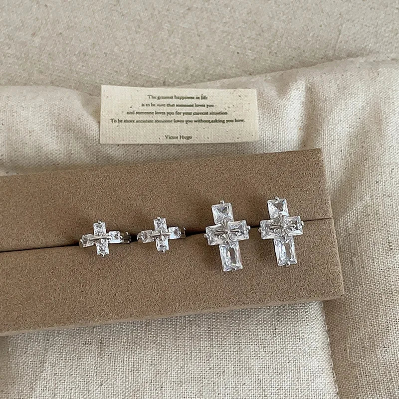 Minar Light Luxury2 Designs Full CZ Cubic Zirconia Big Small Cross Stud Earrings for Women Silver Plated Copper Daily Jewelry