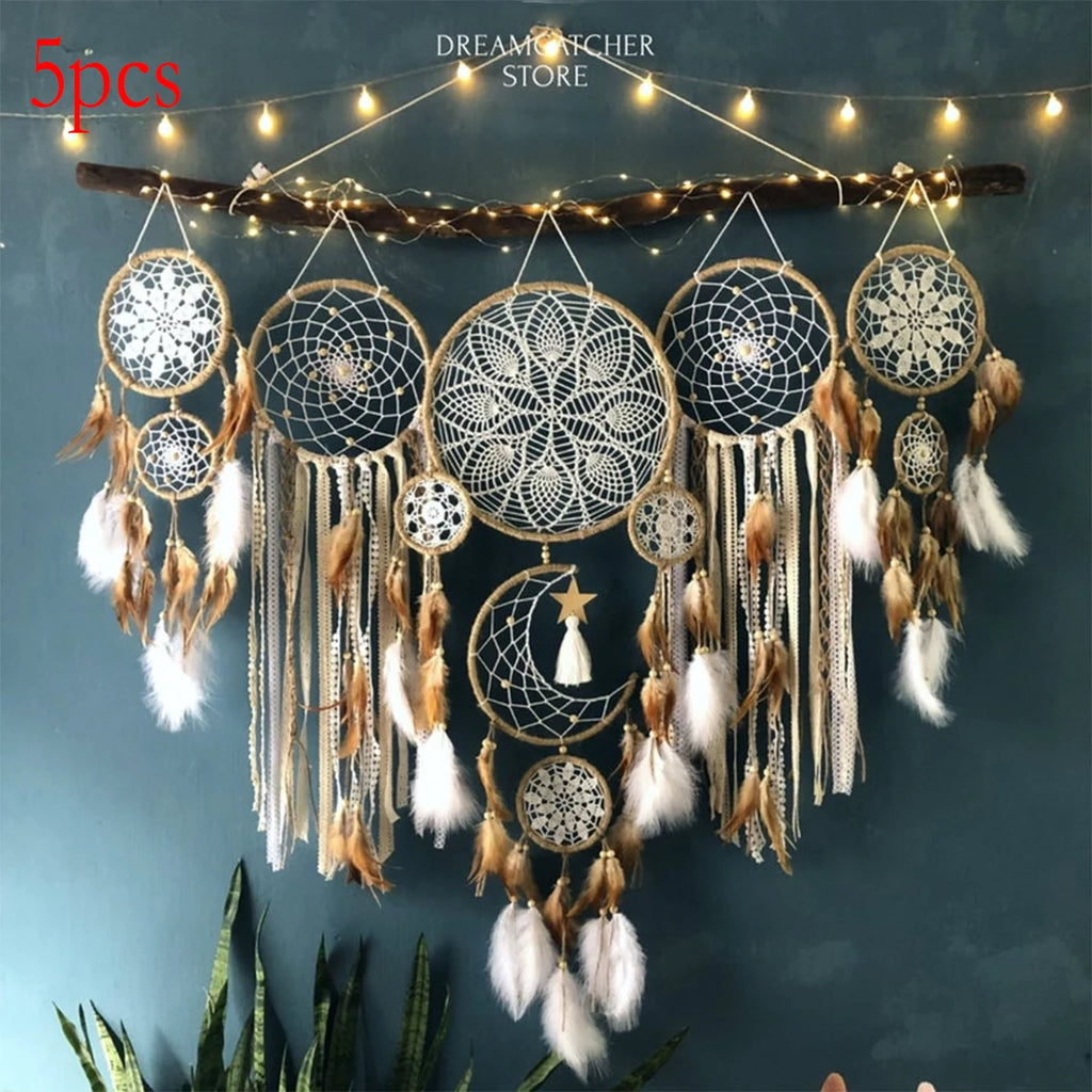 5-Piece Large Dream Catcher Moon and Sun Bohemian Wall Decoration