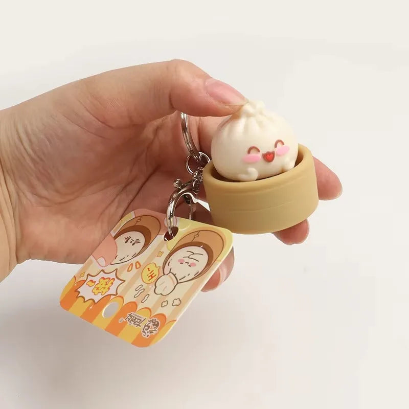 Cute Steamed Bun Squeeze Keychain Realistic Dimsum Design Soft Slow Rebound Decompression Fidget Stress Relief Toy