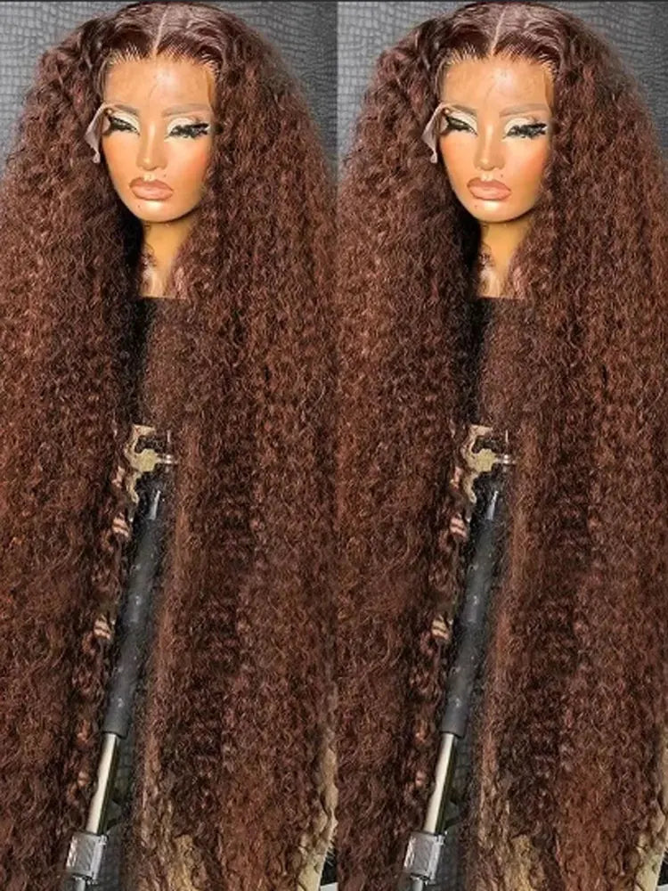 Chocolate Brown Deep Wave Lace Front Wig Remy Human Hair 13x4 HD Lace