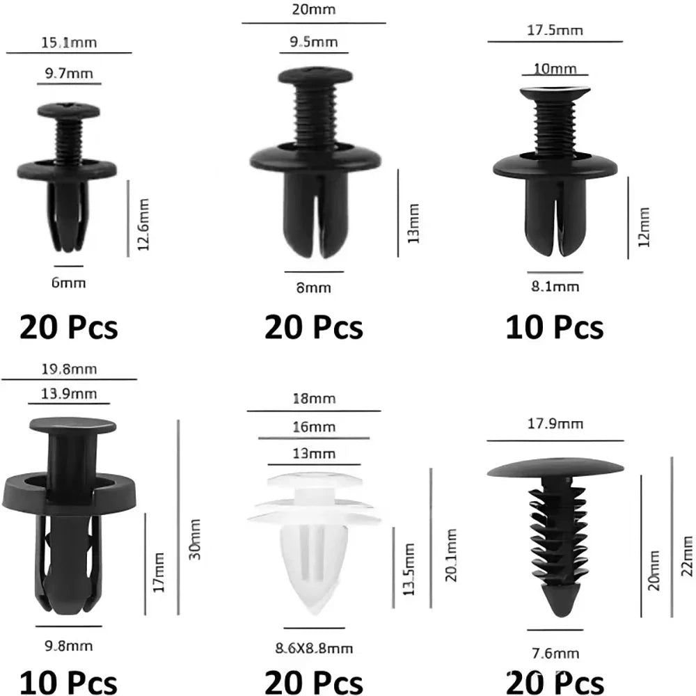 KKJOY 100/50PCS Auto Fastener Clips Kit - Multi-Size Retainers for Car Fender, Bumper, Door & Panel Trim