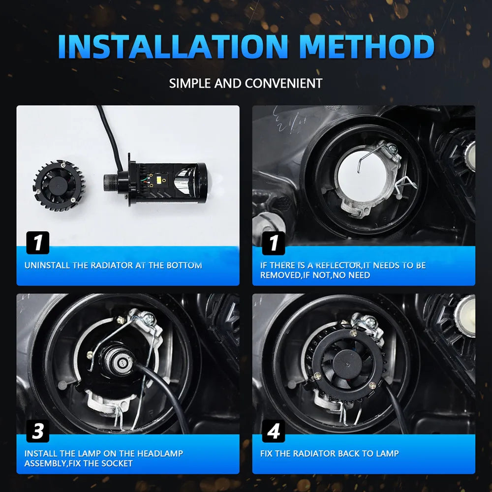 H4 LED Headlight Bulbs 6000K Hi Lo Beam Mini Projector Lens