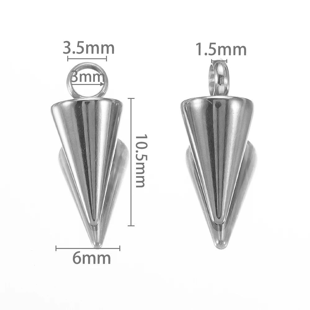 10pcs Stainless Steel Cone Pendants Retro Spike Pendants for DIY Jewelry Making Supplies