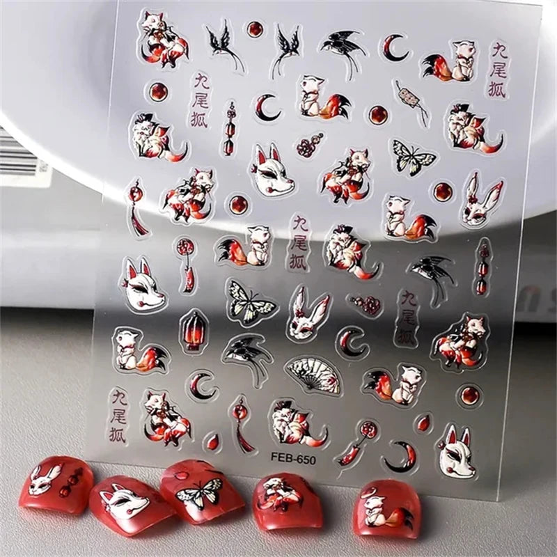 1pcs New 5D Bronzing Punk Heart Moon Nail Art Charms Gothic Star Adhesive Slider Press on Nail Decoration Decals Accessories DIY