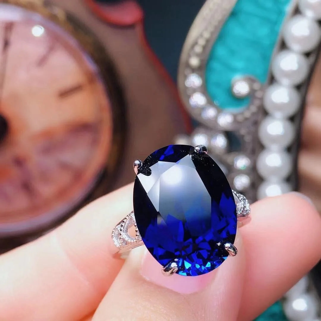 925 Pure Silver Best-Selling New Product - Blue sapphire Gemstone Open-Ended Ring for Wo detail view