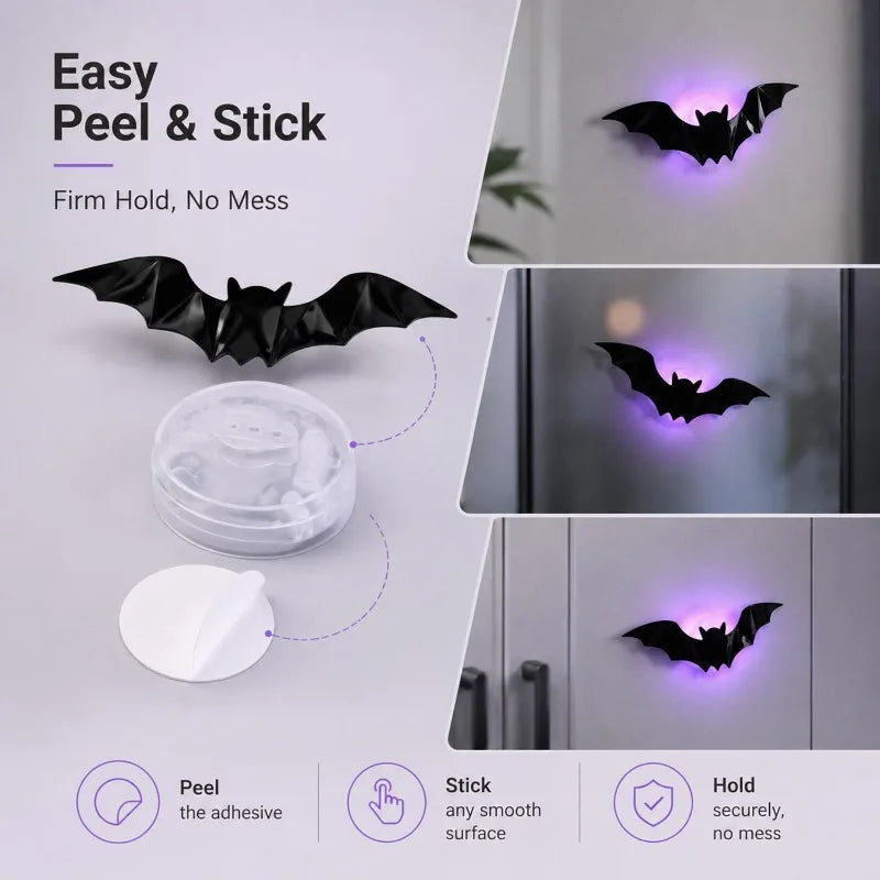 12 Pcs Purple LED Bat Wall Stickers Halloween Decorations
