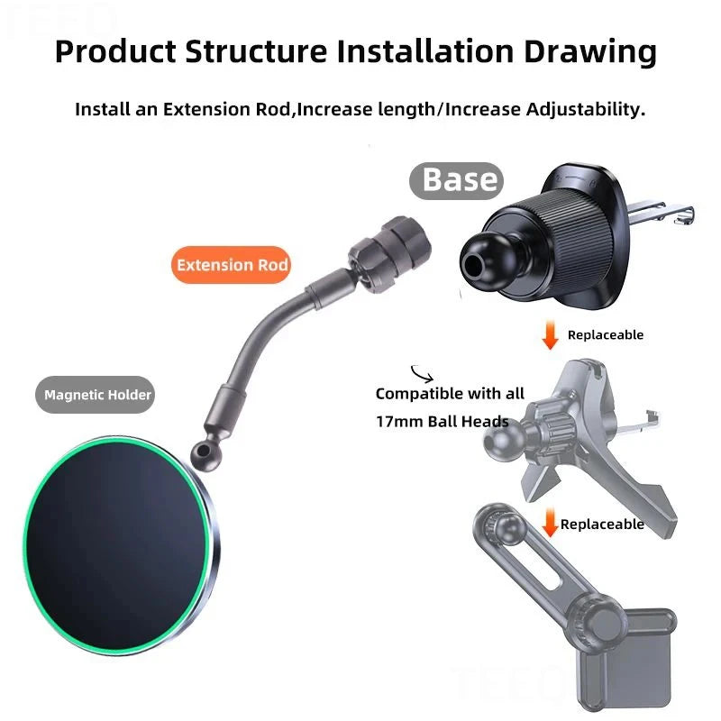 17mm Dual Ball Head Extension Rod Car Phone Mount Accessory Adjustable Bending Design for Vehicle Dashboard Mount