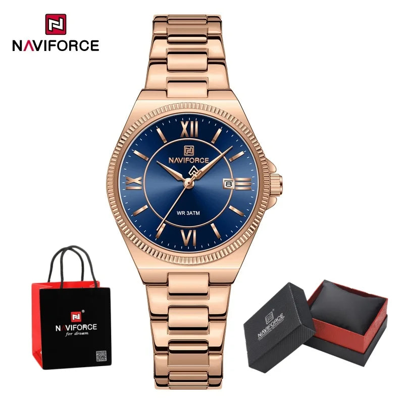 NAVIFORCE Casual for Daily Dress Women Quartz Watch 3ATM Waterproof Date Display Stainless Steel  Lady Wristwatch Package Gifts