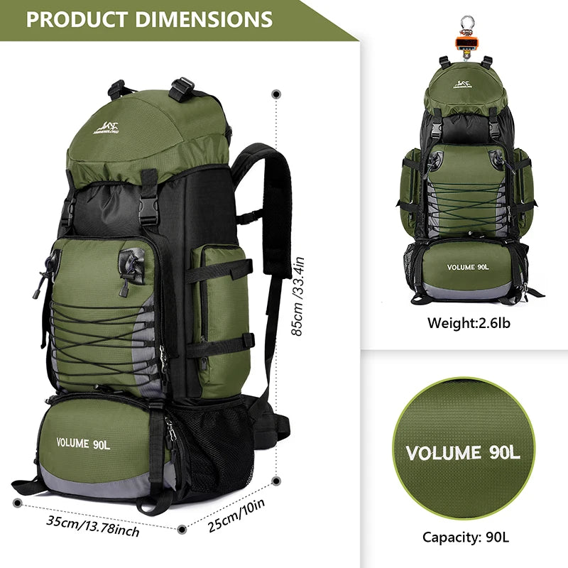 90L Camping Backpack Nylon Hiking Trekking Rucksack
