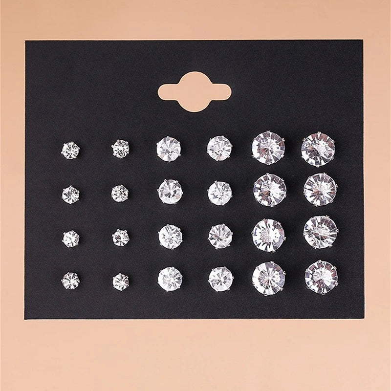 White Crystal Stud Earrings Set 12 Pairs For Women lifestyle view