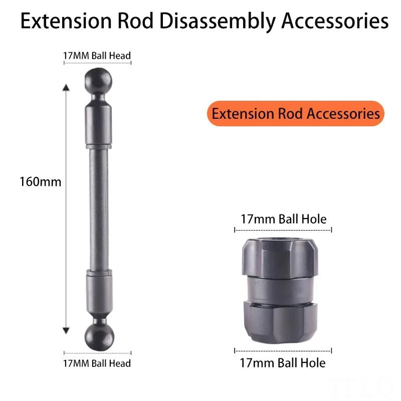 17mm Dual Ball Head Extension Rod Car Phone Mount Accessory Adjustable Bending Design for Vehicle Dashboard Mount