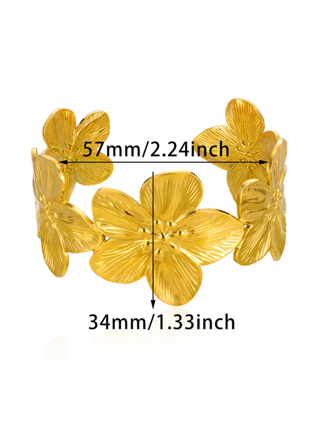 Flower Chunky Opening Bangle Bracelet Stainless Steel For Women
