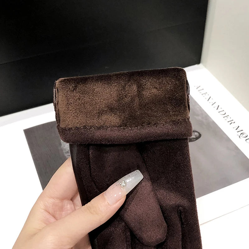 Women's Winter Knit Gloves Synthetic Leather Fleece Lined Touchscreen