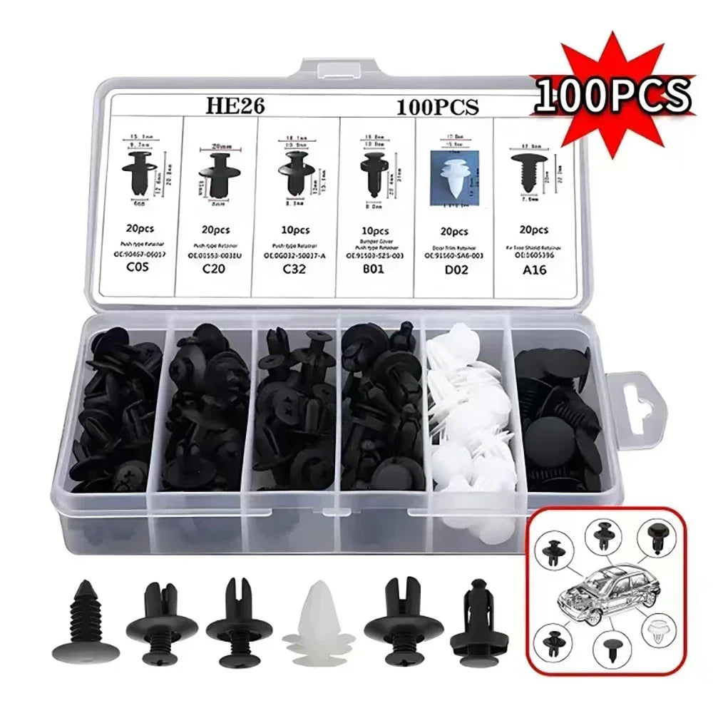 KKJOY 100/50PCS Auto Fastener Clips Kit - Multi-Size Retainers for Car Fender, Bumper, Door & Panel Trim