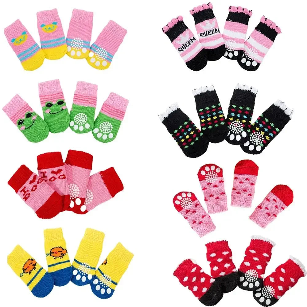 4pcs Winter Pet Dog Socks Small Cat Knit Warm Socks Dog Anti-slip Socks Chihuahua Thick Paw Protector Booties Pet Accessories