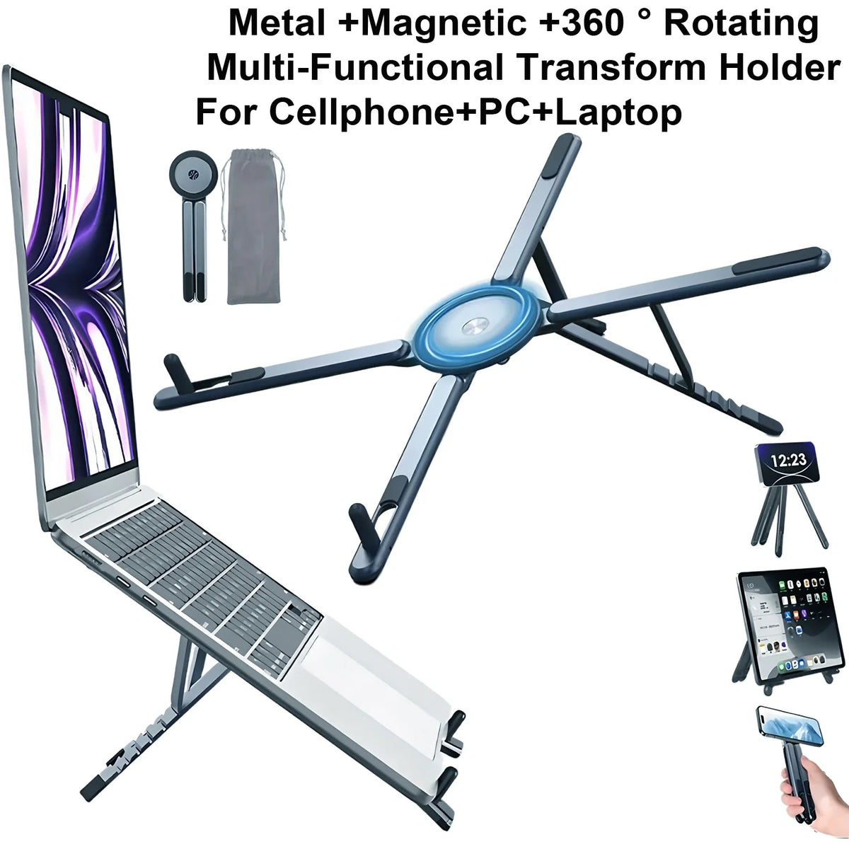 Portable Magnetic Phone Holder & Selfie Stick Foldable Tripod