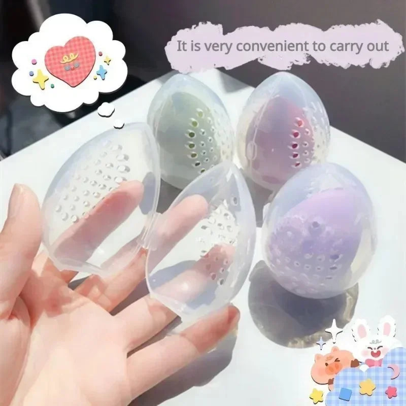 Travel Cosmetic Sponge Organizer Box Pink White Plastic
