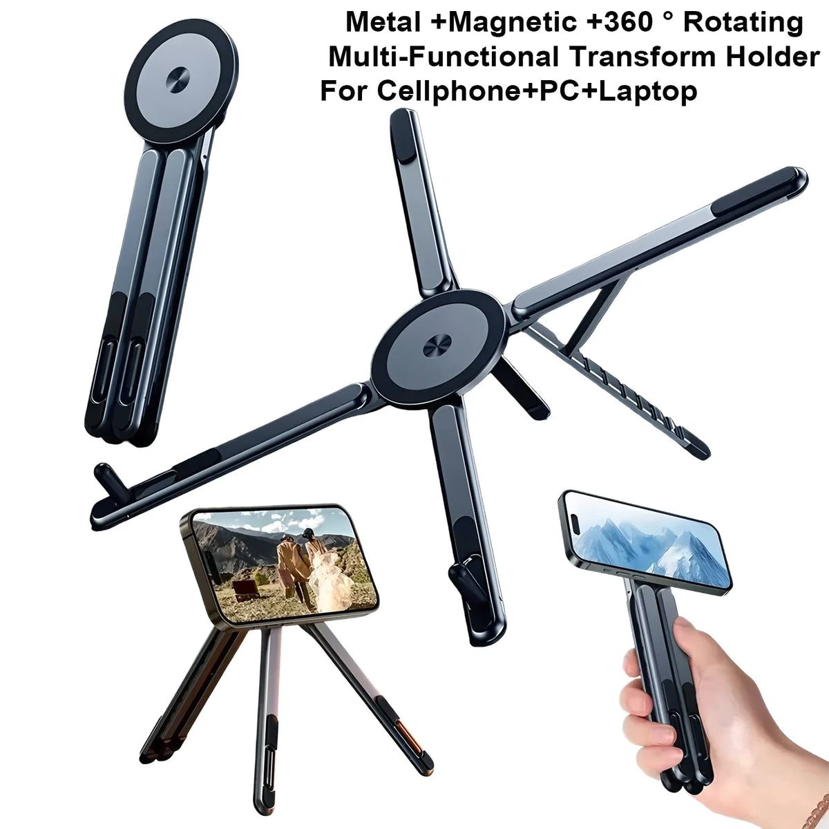 Portable Magnetic Phone Holder & Selfie Stick Foldable Tripod