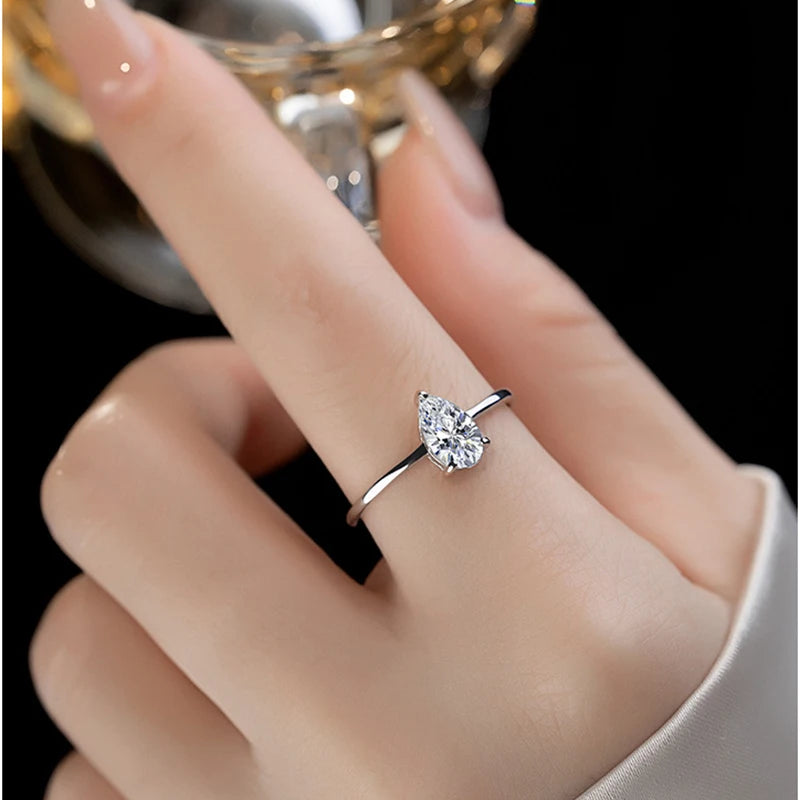 0.5-2CT Pear/Oval/Radiant Moissanite Rings For Women Real S925 Silver with GRA Certifi close-up view