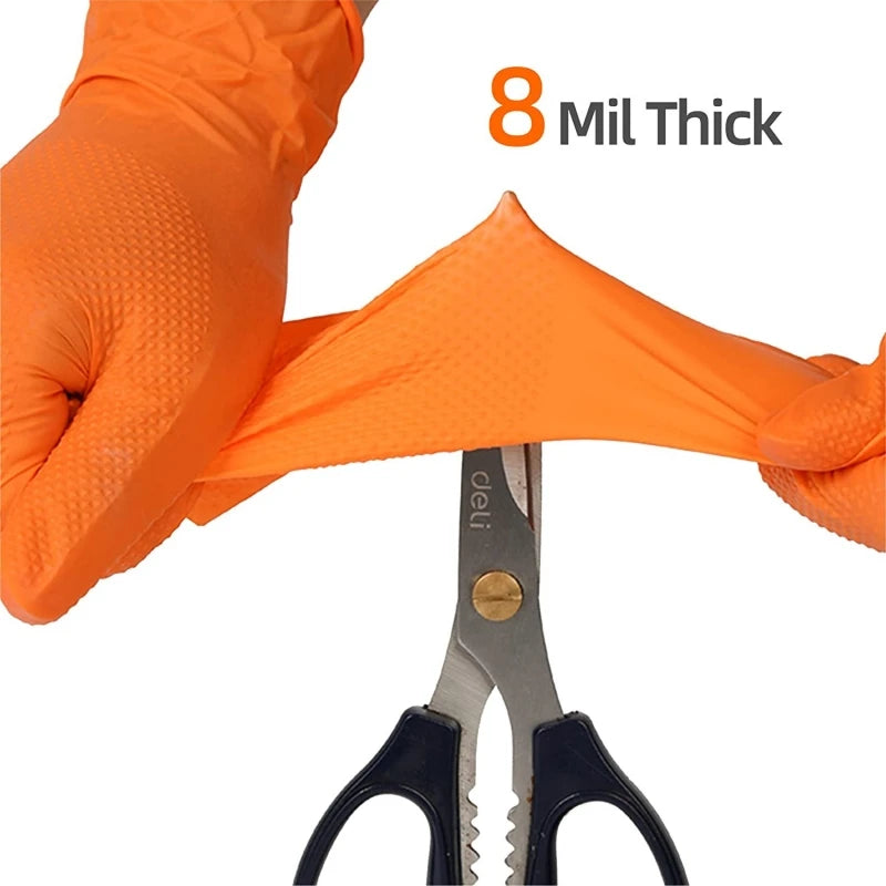 8 Mil Nitrile Gloves 30/50PCS Heavy Duty Diamond Textured Latex Free