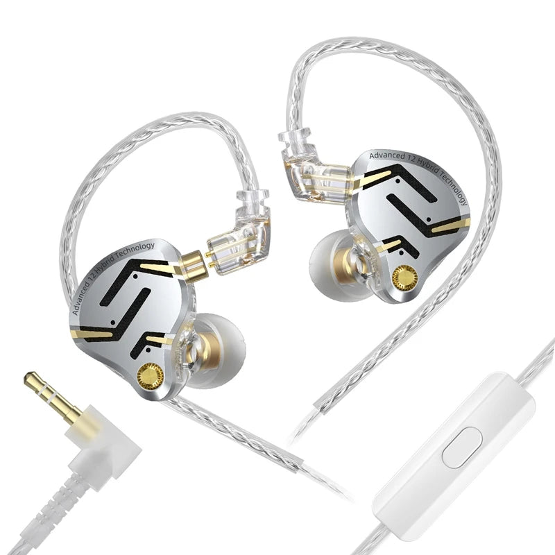 In Ear Monitor KZ ZS12 Pro 2 Hybrid 1DD+5BA Wired IEM Earphones with High Purity Silve close-up view