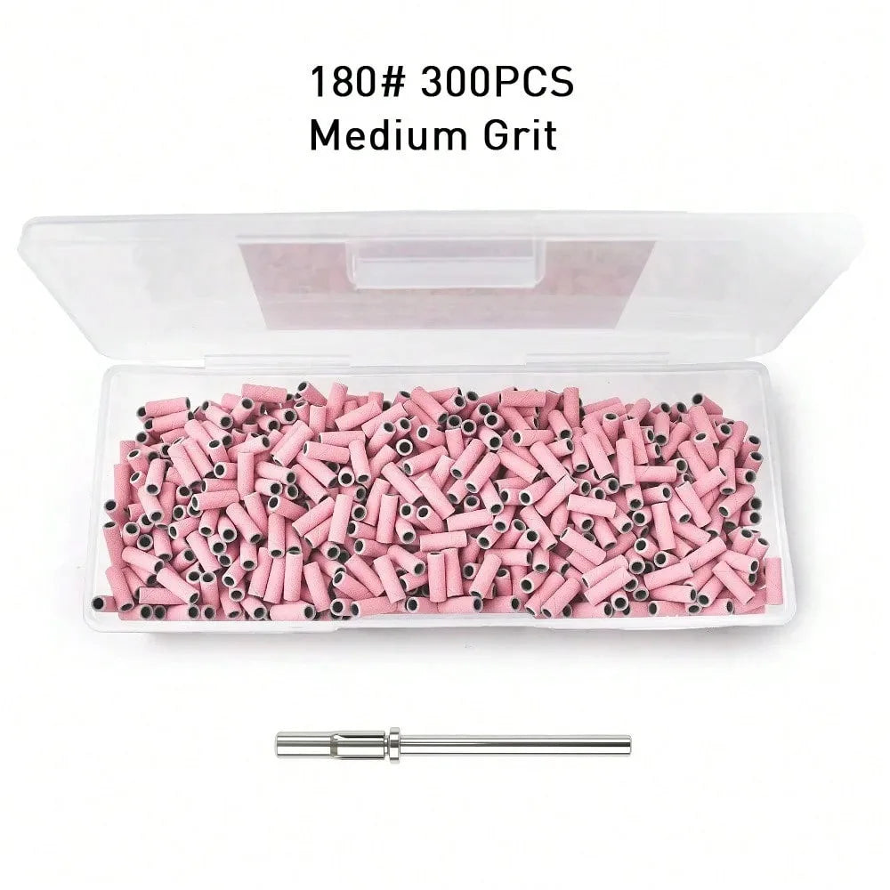 300PCS 3MM Sanding Bands With 1PC Mandrel for Nail Drill #180 #240 Grit Nail Sanding Band Bulk for Salons Manicure