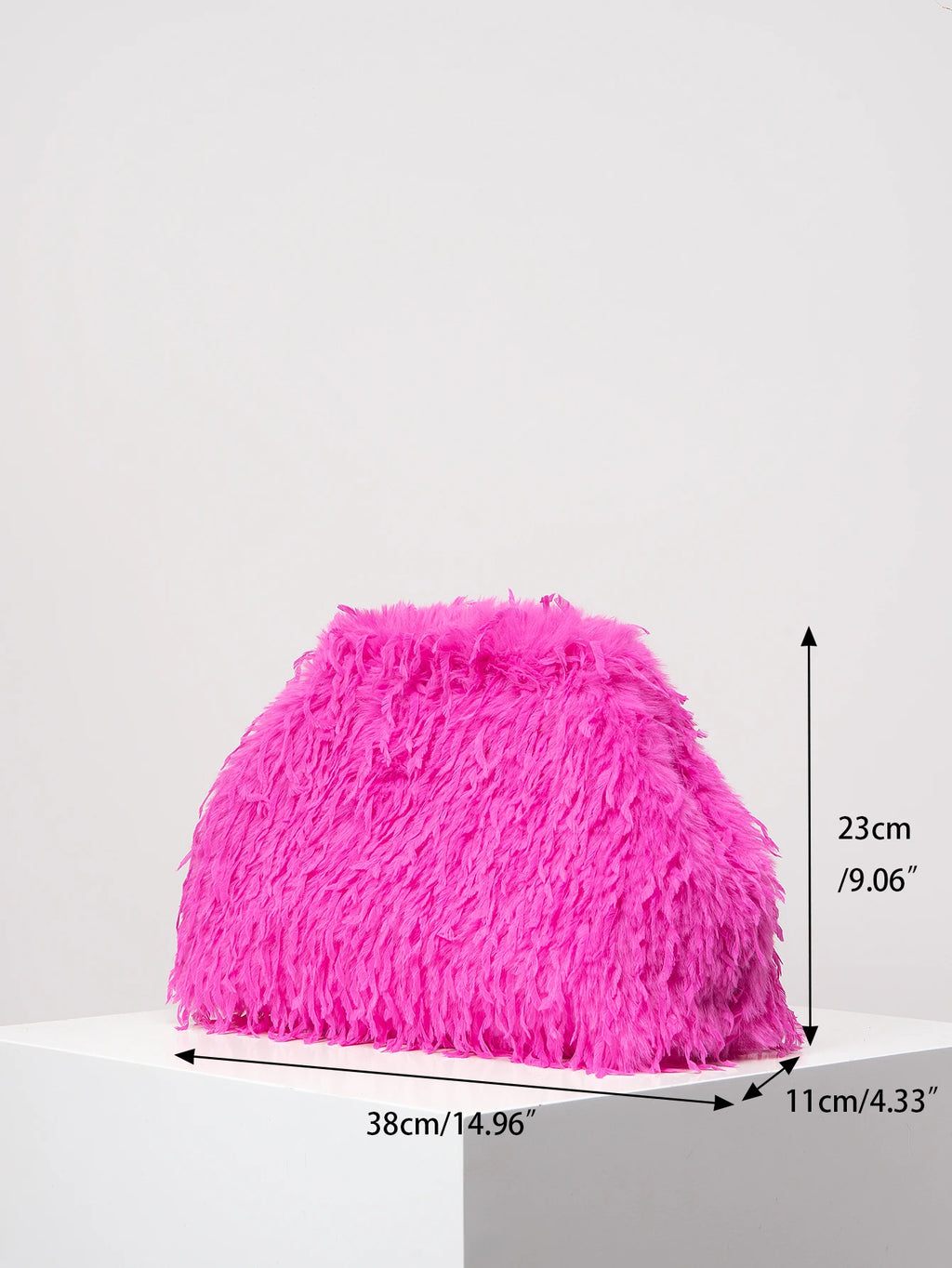 Dopamine Style Clip Bag， Y2K Fuzz Clutch Bag for Women，Porm Dresses for Women，Wedding Items，Party Bag，Large Capacity Women Purse
