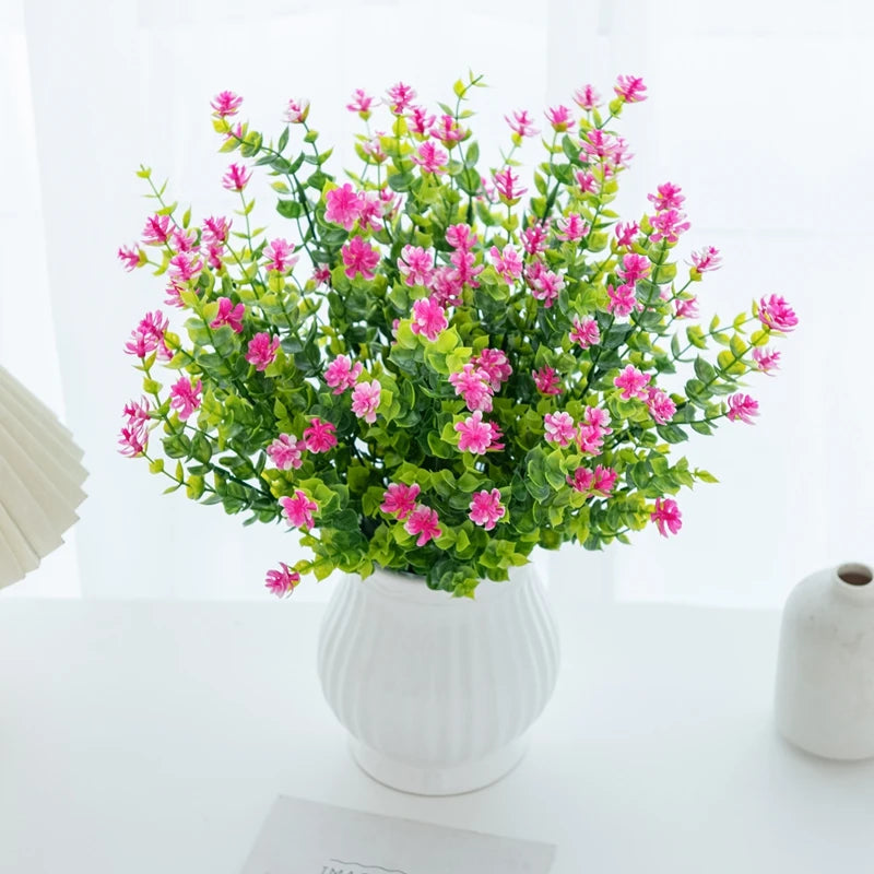Artificial Plastic Eucalyptus Flowers Vase Decor