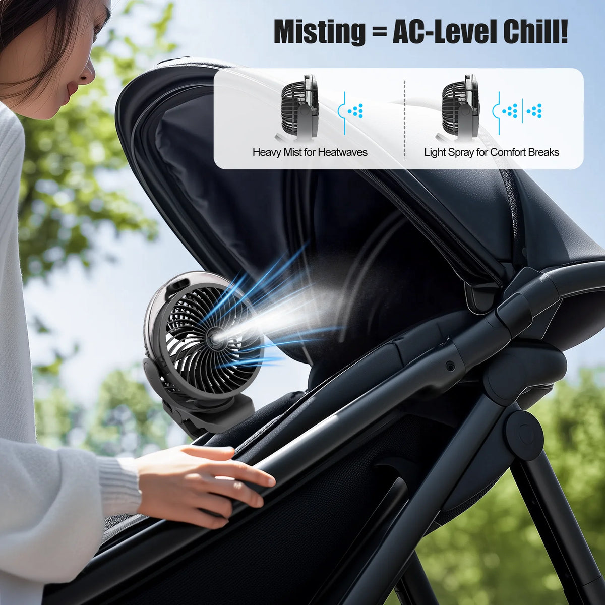 Clip-On Mist Cooling Fan Rechargeable Desk Fan