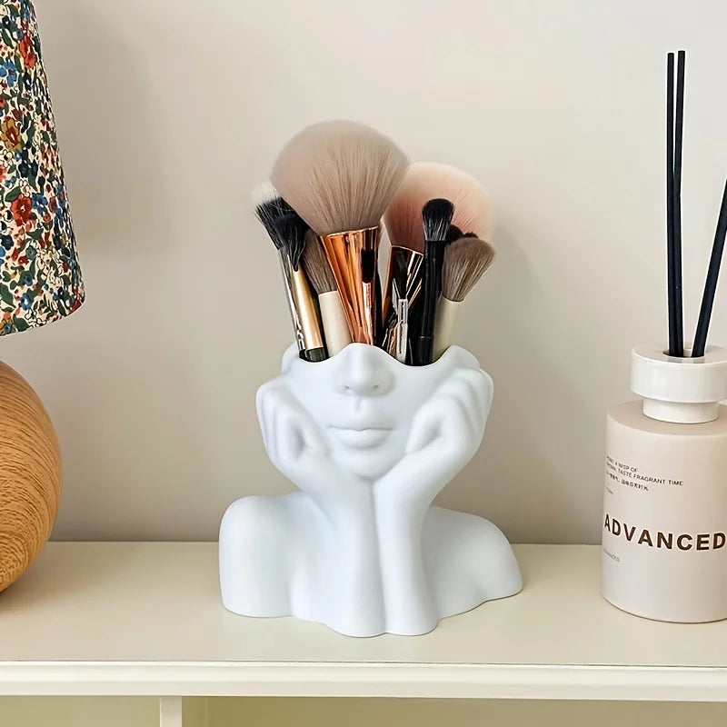 Face Shape Makeup Brush Holder - Beauty Makeup Storage Box, Female/Woman Face Design Lightweight and Portable Storage Box