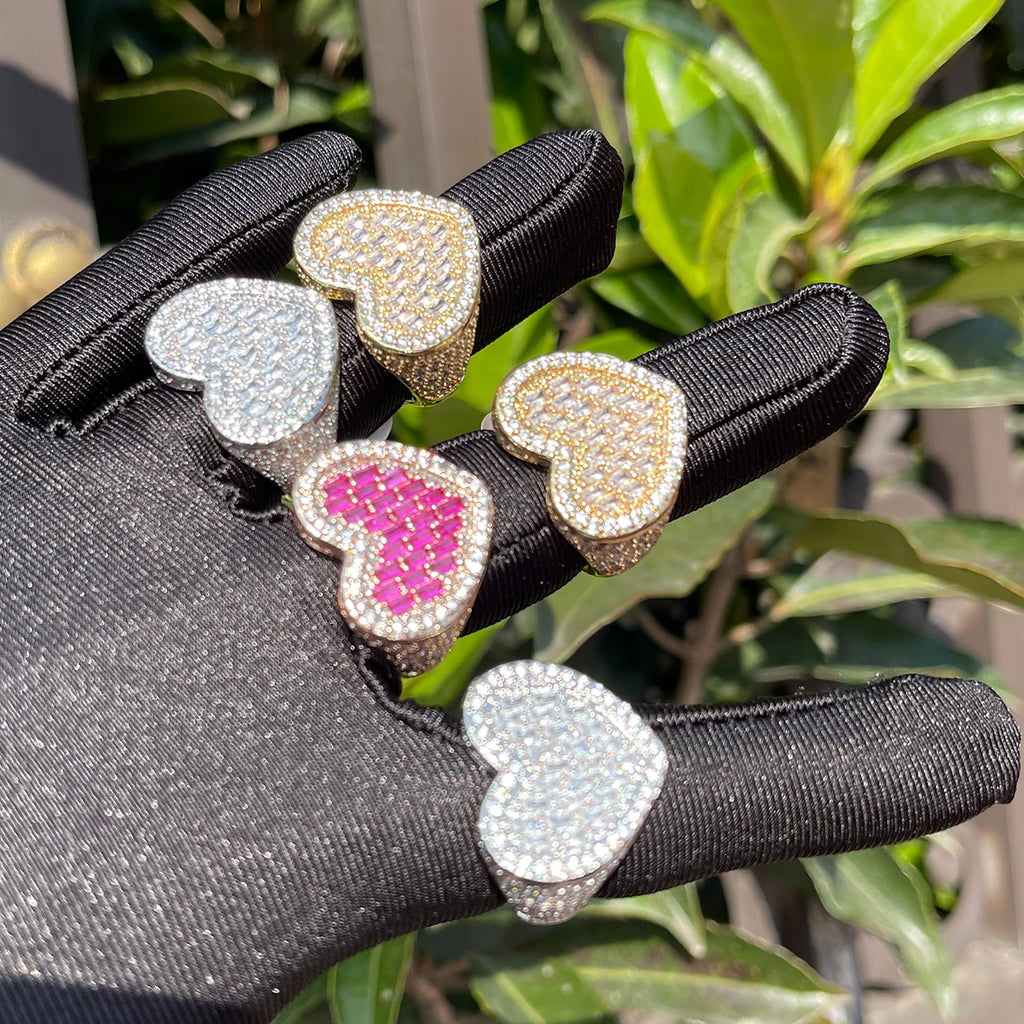 Heart Ring for Women Pink Stones Rose Gold Plated Hip Hop Jewelry