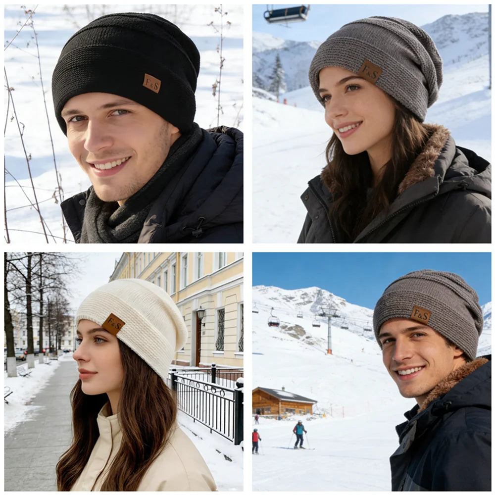 Slouchy Fur Lined Knit Winter Beanie Hat additional angle