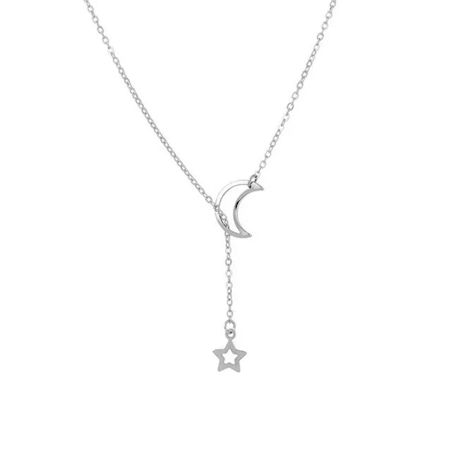Moon Star Pendant Choker Necklace Gold Alloy Chain for Women alternate view