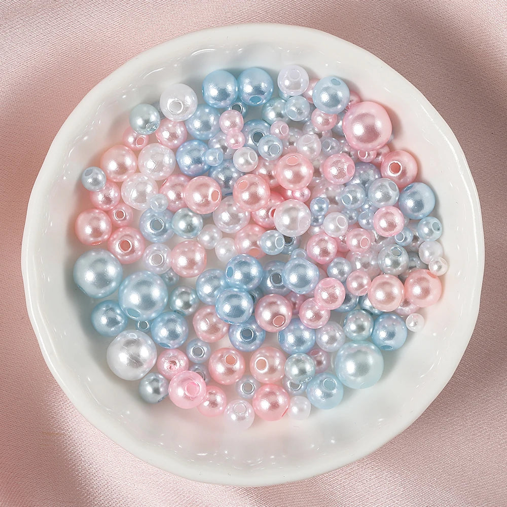 About 150pcs 3-8mm Mixed Beads Colorful Imitation Pearls Plastic Beads for DIY Bracelet Necklace Jewelry Making Accessories