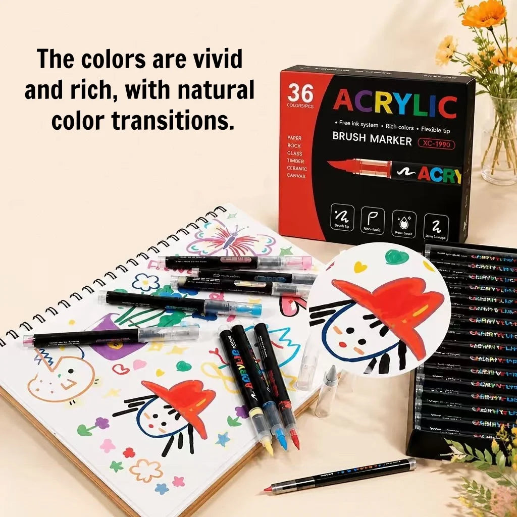 Acrylic Brush Pen Paint Markers Set 288 Colors DIY Graffiti Art close-up view