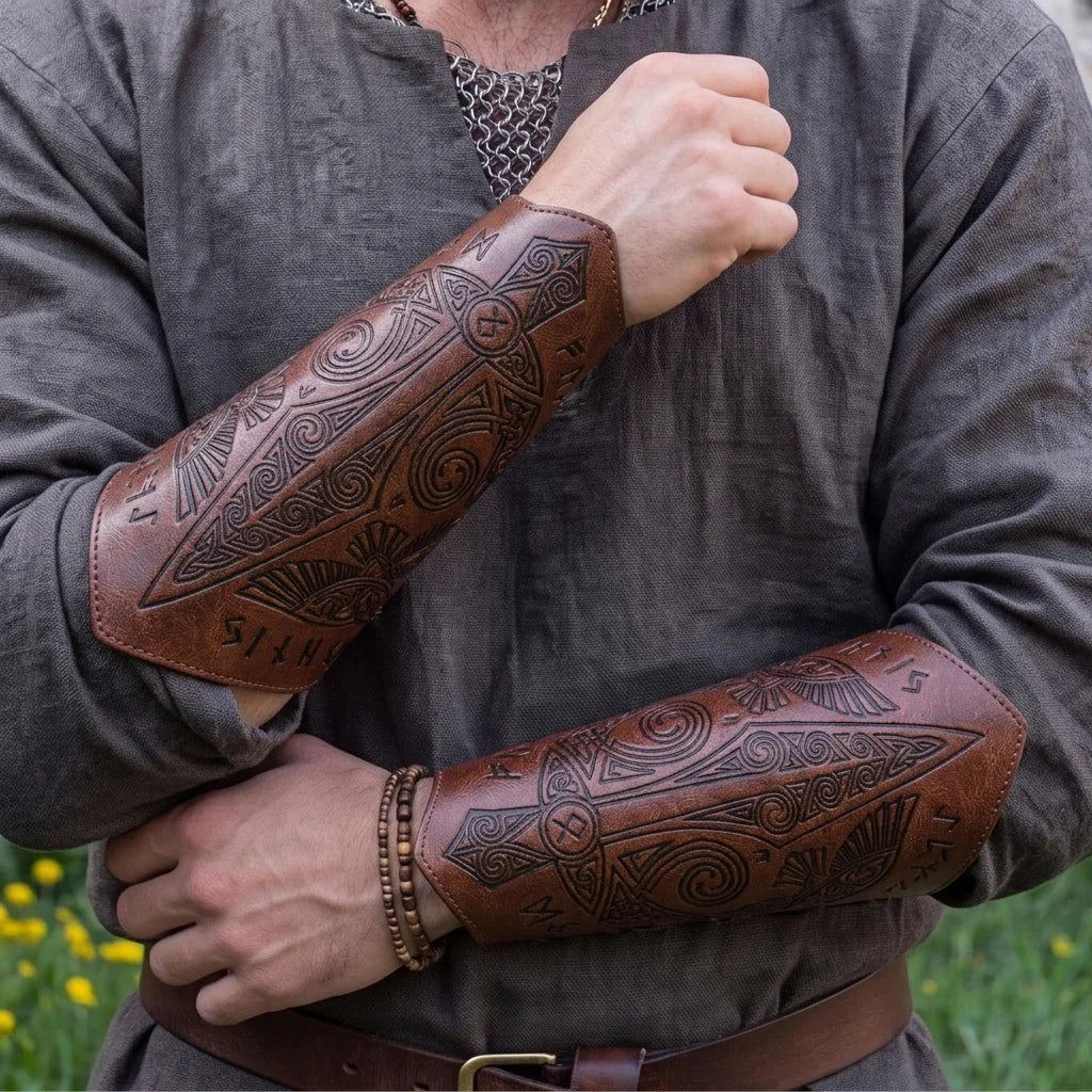 Faux Leather Viking Arm Guard Wristbands 2 Pack Costume