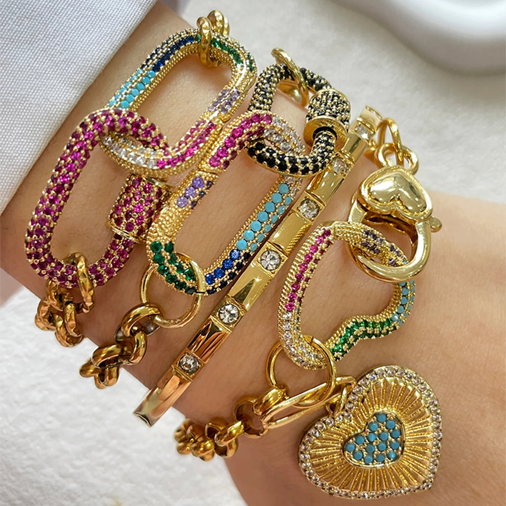 Gold Oval Buckle Chain Link Bracelet for Women